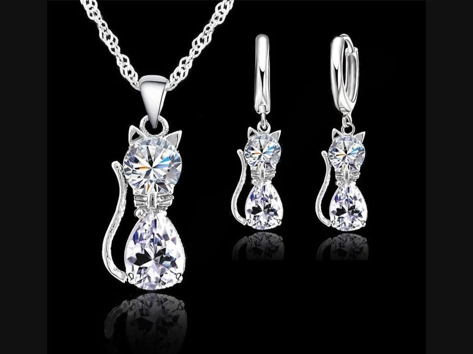 Real 925 Sterling Silver Color Jewelry Sets for Woman Girls Shining Austrian Crystal Cute Cat Pendant Necklace Huggie Earring - Simply Just Deals LLCReal 925 Sterling Silver Color Jewelry Sets for Woman Girls Shining Austrian Crystal Cute Cat Pendant Necklace Huggie Earring200001033:361180WhiteWhiteReal 925 Sterling Silver Color Jewelry Sets for Woman Girls Shining Austrian Crystal Cute Cat Pendant Necklace Huggie Earring