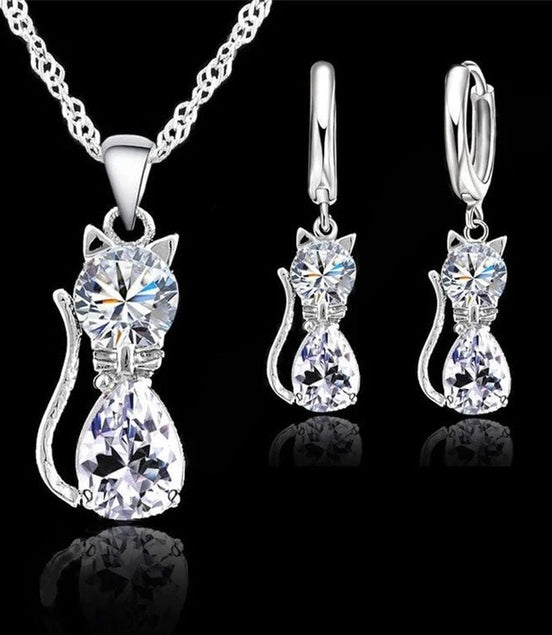 Real 925 Sterling Silver Color Jewelry Sets for Woman Girls Shining Austrian Crystal Cute Cat Pendant Necklace Huggie Earring - Simply Just Deals LLCReal 925 Sterling Silver Color Jewelry Sets for Woman Girls Shining Austrian Crystal Cute Cat Pendant Necklace Huggie Earring200001033:361180WhiteWhiteReal 925 Sterling Silver Color Jewelry Sets for Woman Girls Shining Austrian Crystal Cute Cat Pendant Necklace Huggie Earring