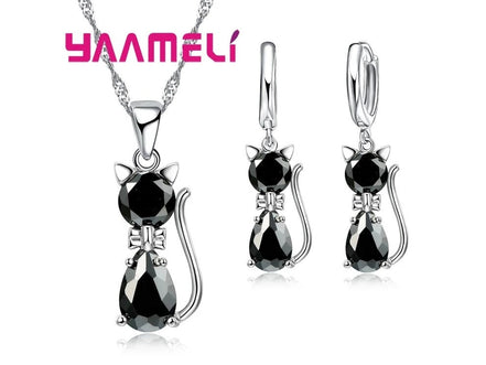 Real 925 Sterling Silver Color Jewelry Sets for Woman Girls Shining Austrian Crystal Cute Cat Pendant Necklace Huggie Earring - Simply Just Deals LLCReal 925 Sterling Silver Color Jewelry Sets for Woman Girls Shining Austrian Crystal Cute Cat Pendant Necklace Huggie Earring200001033:361187BlackBlackReal 925 Sterling Silver Color Jewelry Sets for Woman Girls Shining Austrian Crystal Cute Cat Pendant Necklace Huggie Earring