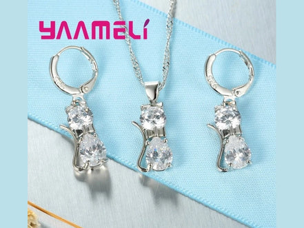Real 925 Sterling Silver Color Jewelry Sets for Woman Girls Shining Austrian Crystal Cute Cat Pendant Necklace Huggie Earring - Simply Just Deals LLCReal 925 Sterling Silver Color Jewelry Sets for Woman Girls Shining Austrian Crystal Cute Cat Pendant Necklace Huggie Earring200001033:361180WhiteWhiteReal 925 Sterling Silver Color Jewelry Sets for Woman Girls Shining Austrian Crystal Cute Cat Pendant Necklace Huggie Earring