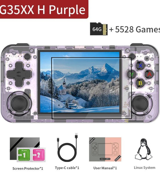 RG35XX H Handheld Game Console Linux 3.5 Inch IPS Screen H700 Retro Video Games Player 3300Mah 64G 5528 Classic Games - Simply Just Deals LLCRG35XX H Handheld Game Console Linux 3.5 Inch IPS Screen H700 Retro Video Games Player 3300Mah 64G 5528 Classic Gamesce203d3c-6cf4-4b18-b892-5128b32678bbPurple Tr 64GRG35XX H Handheld Game Console Linux 3.5 Inch IPS Screen H700 Retro Video Games Player 3300Mah 64G 5528 Classic Games