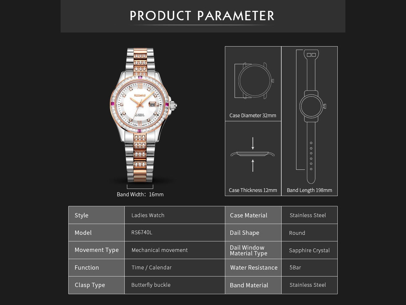 RUIMAS Sapphire Mechanical Women Watch Brand Luxury Steel Bracelet Ladies Fashion Watch Automatic Female Clock Reloj Mujer 6740 - Simply Just Deals LLCRUIMAS Sapphire Mechanical Women Watch Brand Luxury Steel Bracelet Ladies Fashion Watch Automatic Female Clock Reloj Mujer 6740(store front) default390691035SilverRUIMAS Sapphire Mechanical Women Watch Brand Luxury Steel Bracelet Ladies Fashion Watch Automatic Female Clock Reloj Mujer 6740 - 4