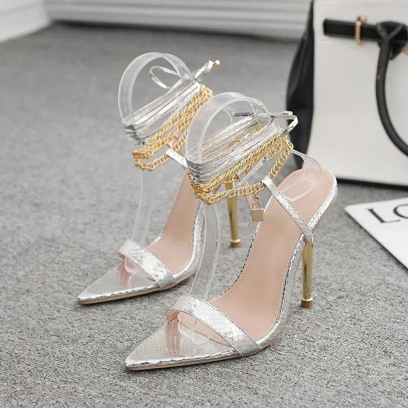 Sexy Pointed Head Peep Toe Stiletto Sandals for Women Chain Ankle Straps Roman Shoes Summer Thin High Heels Party Sandalias - Simply Just Deals LLCSexy Pointed Head Peep Toe Stiletto Sandals for Women Chain Ankle Straps Roman Shoes Summer Thin High Heels Party Sandalias14:350853;200000124:100013888Silver40Sexy Pointed Head Peep Toe Stiletto Sandals for Women Chain Ankle Straps Roman Shoes Summer Thin High Heels Party Sandalias