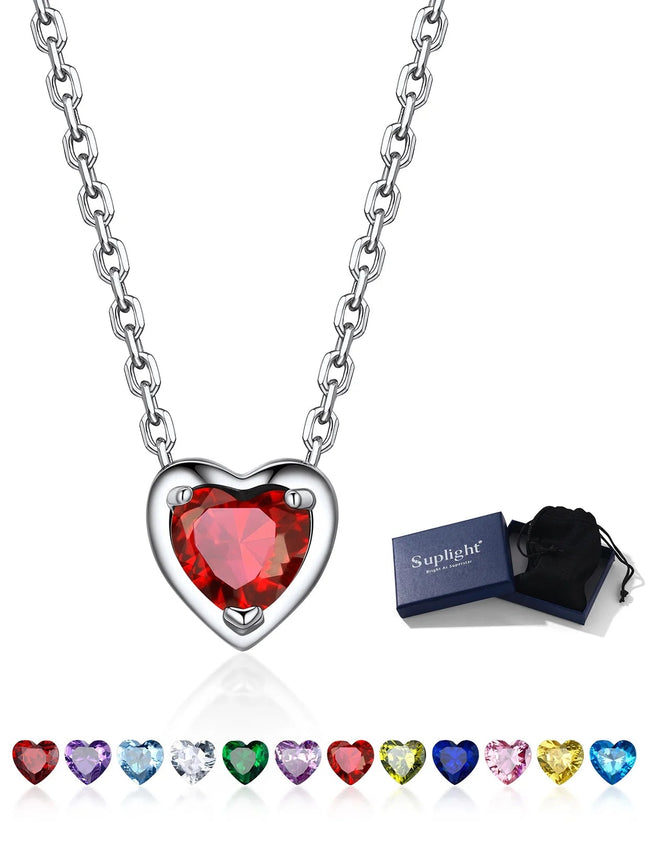 Silver Necklace 925 Sterling Silver Birthstone Love Heart Necklace Valentine'S Day Gift for Her - Simply Just Deals LLCSilver Necklace 925 Sterling Silver Birthstone Love Heart Necklace Valentine'S Day Gift for Herb78bac88-3df6-4c5c-b23e-4d1fdfc6fee6NecklaceJuly - RubySilver Necklace 925 Sterling Silver Birthstone Love Heart Necklace Valentine'S Day Gift for Her