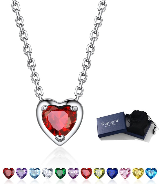 Silver Necklace 925 Sterling Silver Birthstone Love Heart Necklace Valentine'S Day Gift for Her - Simply Just Deals LLCSilver Necklace 925 Sterling Silver Birthstone Love Heart Necklace Valentine'S Day Gift for Herb78bac88-3df6-4c5c-b23e-4d1fdfc6fee6NecklaceJuly - RubySilver Necklace 925 Sterling Silver Birthstone Love Heart Necklace Valentine'S Day Gift for Her
