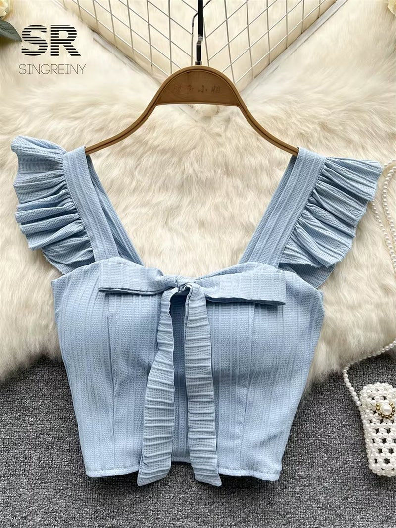 SINGREINY Summer Solid Ruffled Camis Women Square Neck Sleeveless Bow Elastic Waist Strap Top Ladies Sweet Korea Short Tank Top - Simply Just Deals LLCSINGREINY Summer Solid Ruffled Camis Women Square Neck Sleeveless Bow Elastic Waist Strap Top Ladies Sweet Korea Short Tank Topab91ef05-e7c7-4918-815e-c4f0175caa05PinkOne SizeSINGREINY Summer Solid Ruffled Camis Women Square Neck Sleeveless Bow Elastic Waist Strap Top Ladies Sweet Korea Short Tank Top