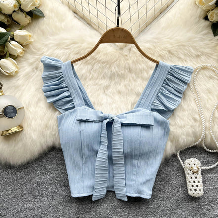 SINGREINY Summer Solid Ruffled Camis Women Square Neck Sleeveless Bow Elastic Waist Strap Top Ladies Sweet Korea Short Tank Top - Simply Just Deals LLCSINGREINY Summer Solid Ruffled Camis Women Square Neck Sleeveless Bow Elastic Waist Strap Top Ladies Sweet Korea Short Tank Top5165c4f7-90a4-4fa0-b272-a35170fd1f0cBlueOne SizeSINGREINY Summer Solid Ruffled Camis Women Square Neck Sleeveless Bow Elastic Waist Strap Top Ladies Sweet Korea Short Tank Top