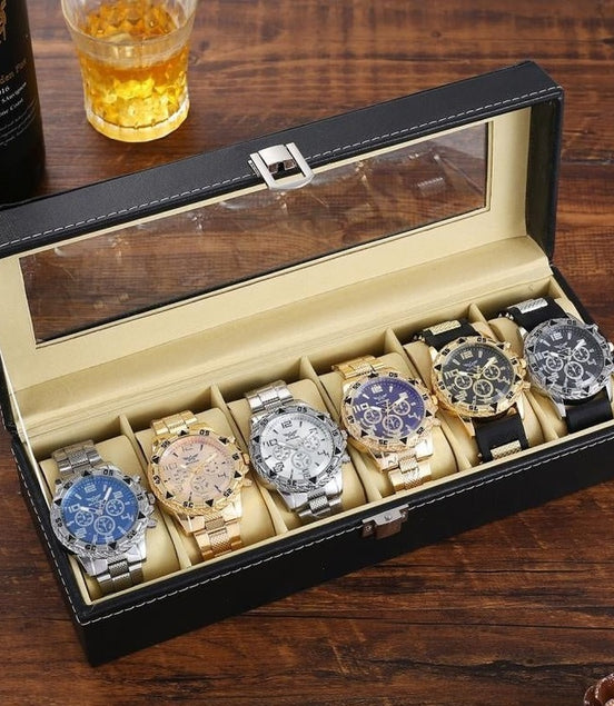 Six - Piece Boxed Watch Men's Steel Band Fashion Party Dress Watch Men's Gift - Simply Just Deals LLCSix - Piece Boxed Watch Men's Steel Band Fashion Party Dress Watch Men's Gift5FA1D6F665CD40E79F27F397BE6469A5Package OneSix - Piece Boxed Watch Men's Steel Band Fashion Party Dress Watch Men's Gift