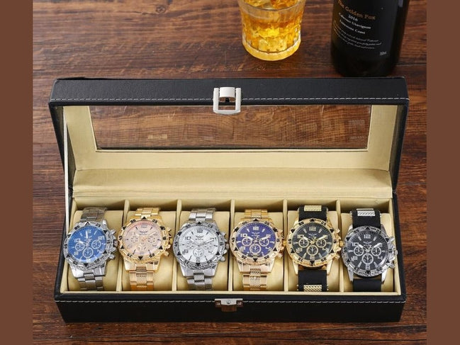 Six - Piece Boxed Watch Men's Steel Band Fashion Party Dress Watch Men's Gift - Simply Just Deals LLCSix - Piece Boxed Watch Men's Steel Band Fashion Party Dress Watch Men's Gift5FA1D6F665CD40E79F27F397BE6469A5Package OneSix - Piece Boxed Watch Men's Steel Band Fashion Party Dress Watch Men's Gift