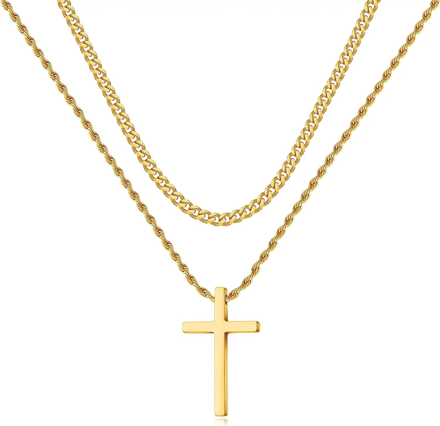 Stainless Steel Cross Necklaces for Men Layered Cuban Link Chain Rope Chain Mens Cross Necklaces Black Silver Gold Cross Pendant Necklace for Men Women 16 - 26 Inches - Simply Just Deals LLCStainless Steel Cross Necklaces for Men Layered Cuban Link Chain Rope Chain Mens Cross Necklaces Black Silver Gold Cross Pendant Necklace for Men Women 16 - 26 Inches6edfbc9c-eac4-4aeb-ad48-80f813bb6dd4Gold24In/26InStainless Steel Cross Necklaces for Men Layered Cuban Link Chain Rope Chain Mens Cross Necklace