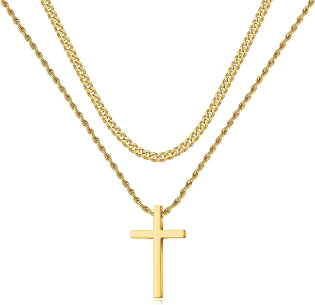 Stainless Steel Cross Necklaces for Men Layered Cuban Link Chain Rope Chain Mens Cross Necklaces Black Silver Gold Cross Pendant Necklace for Men Women 16 - 26 Inches - Simply Just Deals LLCStainless Steel Cross Necklaces for Men Layered Cuban Link Chain Rope Chain Mens Cross Necklaces Black Silver Gold Cross Pendant Necklace for Men Women 16 - 26 Inches6edfbc9c-eac4-4aeb-ad48-80f813bb6dd4Gold24In/26InStainless Steel Cross Necklaces for Men Layered Cuban Link Chain Rope Chain Mens Cross Necklace