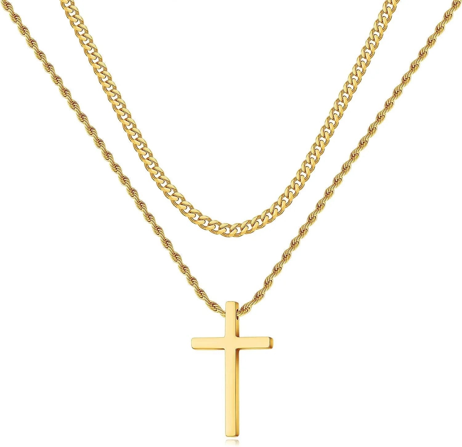 Stainless Steel Cross Necklaces for Men Layered Cuban Link Chain Rope Chain Mens Cross Necklaces Black Silver Gold Cross Pendant Necklace for Men Women 16 - 26 Inches - Simply Just Deals LLCStainless Steel Cross Necklaces for Men Layered Cuban Link Chain Rope Chain Mens Cross Necklaces Black Silver Gold Cross Pendant Necklace for Men Women 16 - 26 Inches6edfbc9c-eac4-4aeb-ad48-80f813bb6dd4Gold24In/26InStainless Steel Cross Necklaces for Men Layered Cuban Link Chain Rope Chain Mens Cross Necklace