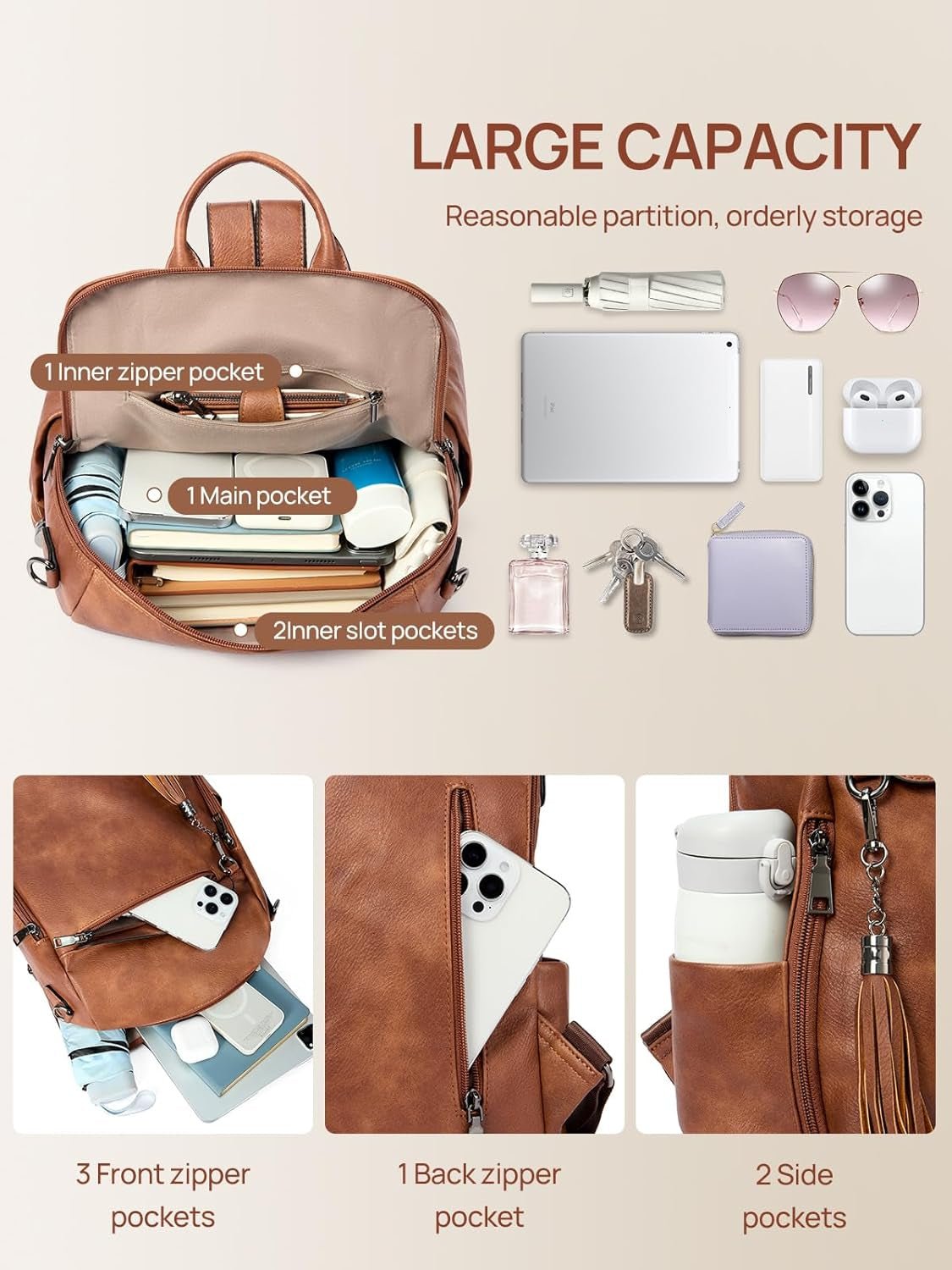 Stylish Anti - Theft PU Leather Backpack Purse for Women with Chic Tassel - Perfect Travel Shoulder Bag - Simply Just Deals LLCStylish Anti - Theft PU Leather Backpack Purse for Women with Chic Tassel - Perfect Travel Shoulder Bagcf6f110f-f4d1-440e-b91e-8d59d5af5f0fBrownStylish Anti - Theft PU Leather Backpack Purse for Women with Chic Tassel - Perfect Travel Shoulder Bag