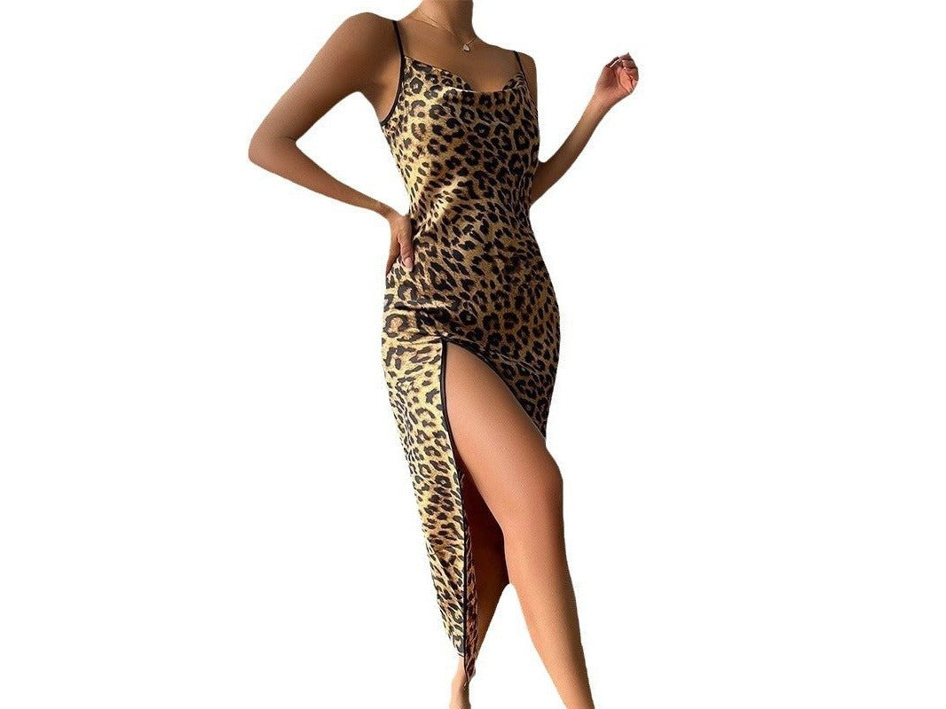 Summer Thin Ice Silk Strap Dress Breathable Silk Fashion Sexy Leopard Print Sleepwear Women's Backless Slit Strap - Simply Just Deals LLCSummer Thin Ice Silk Strap Dress Breathable Silk Fashion Sexy Leopard Print Sleepwear Women's Backless Slit Strap95C3F392DE7D4FD681F8A02D533E948ABrown Leopard PrintSSummer Thin Ice Silk Strap Dress Breathable Silk Fashion Sexy Leopard Print Sleepwear Women's Backless Slit Strap