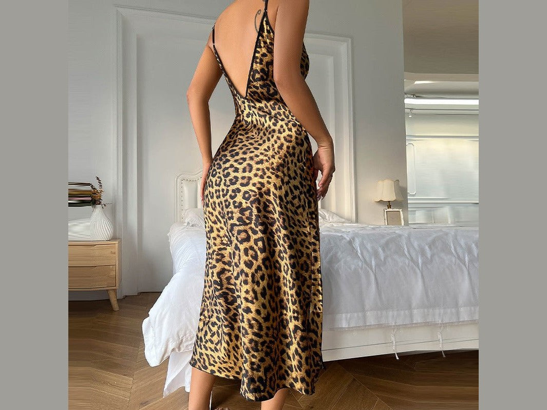 Summer Thin Ice Silk Strap Dress Breathable Silk Fashion Sexy Leopard Print Sleepwear Women's Backless Slit Strap - Simply Just Deals LLCSummer Thin Ice Silk Strap Dress Breathable Silk Fashion Sexy Leopard Print Sleepwear Women's Backless Slit Strap95C3F392DE7D4FD681F8A02D533E948ABrown Leopard PrintSSummer Thin Ice Silk Strap Dress Breathable Silk Fashion Sexy Leopard Print Sleepwear Women's Backless Slit Strap
