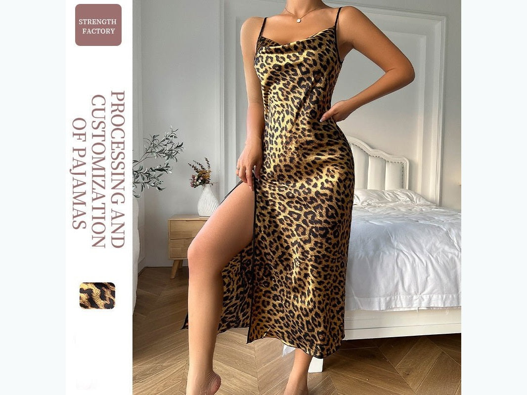 Summer Thin Ice Silk Strap Dress Breathable Silk Fashion Sexy Leopard Print Sleepwear Women's Backless Slit Strap - Simply Just Deals LLCSummer Thin Ice Silk Strap Dress Breathable Silk Fashion Sexy Leopard Print Sleepwear Women's Backless Slit Strap95C3F392DE7D4FD681F8A02D533E948ABrown Leopard PrintSSummer Thin Ice Silk Strap Dress Breathable Silk Fashion Sexy Leopard Print Sleepwear Women's Backless Slit Strap