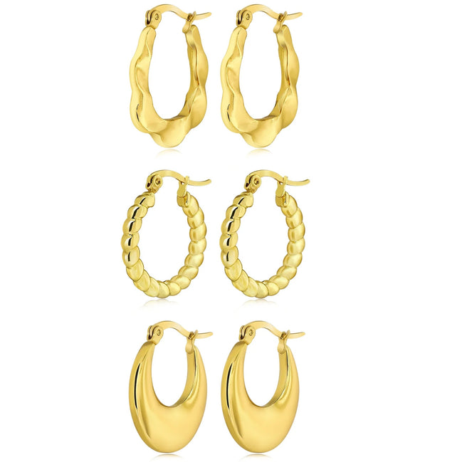 Twisted Hoop Earrings Set, Yellow Gold Plated, Hypoallergenic, 3 Pairs - Simply Just Deals LLCTwisted Hoop Earrings Set, Yellow Gold Plated, Hypoallergenic, 3 Pairs341e343c-26d0-49b8-ac85-8cd9f5dd54133 Pcs Set - 2Twisted Hoop Earrings Set, Yellow Gold Plated, Hypoallergenic, 3 Pairs