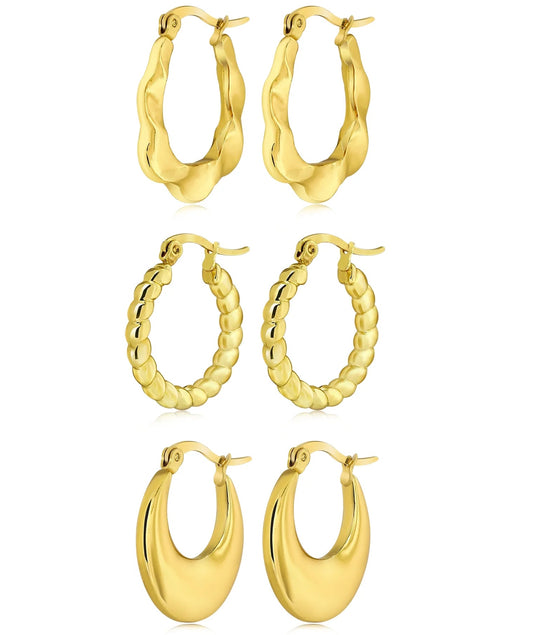 Twisted Hoop Earrings Set, Yellow Gold Plated, Hypoallergenic, 3 Pairs - Simply Just Deals LLCTwisted Hoop Earrings Set, Yellow Gold Plated, Hypoallergenic, 3 Pairs341e343c-26d0-49b8-ac85-8cd9f5dd54133 Pcs Set - 2Twisted Hoop Earrings Set, Yellow Gold Plated, Hypoallergenic, 3 Pairs