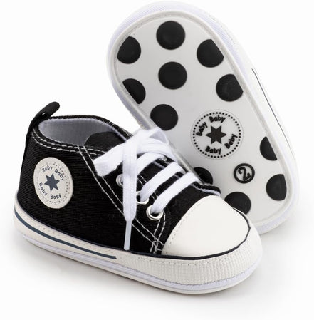 Unisex Baby Boys Girls High Top Sneaker Soft Anti - Slip Sole Newborn Infant First Walkers Canvas Denim Shoes - Simply Just Deals LLCUnisex Baby Boys Girls High Top Sneaker Soft Anti - Slip Sole Newborn Infant First Walkers Canvas Denim Shoes2f74b2c3-7864-4a4e-bc4e-c23206911765A01 - Black_Rubber Sole3 - 6 Months InfantUnisex Baby Boys Girls High Top Sneaker Soft Anti - Slip Sole Newborn Infant First Walkers Canvas Denim Shoes