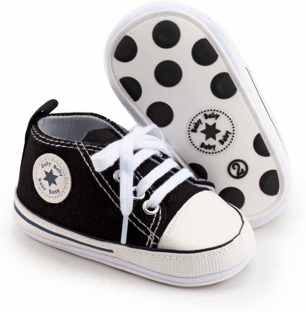 Unisex Baby Boys Girls High Top Sneaker Soft Anti - Slip Sole Newborn Infant First Walkers Canvas Denim Shoes - Simply Just Deals LLCUnisex Baby Boys Girls High Top Sneaker Soft Anti - Slip Sole Newborn Infant First Walkers Canvas Denim Shoes2f74b2c3-7864-4a4e-bc4e-c23206911765A01 - Black_Rubber Sole3 - 6 Months InfantUnisex Baby Boys Girls High Top Sneaker Soft Anti - Slip Sole Newborn Infant First Walkers Canvas Denim Shoes