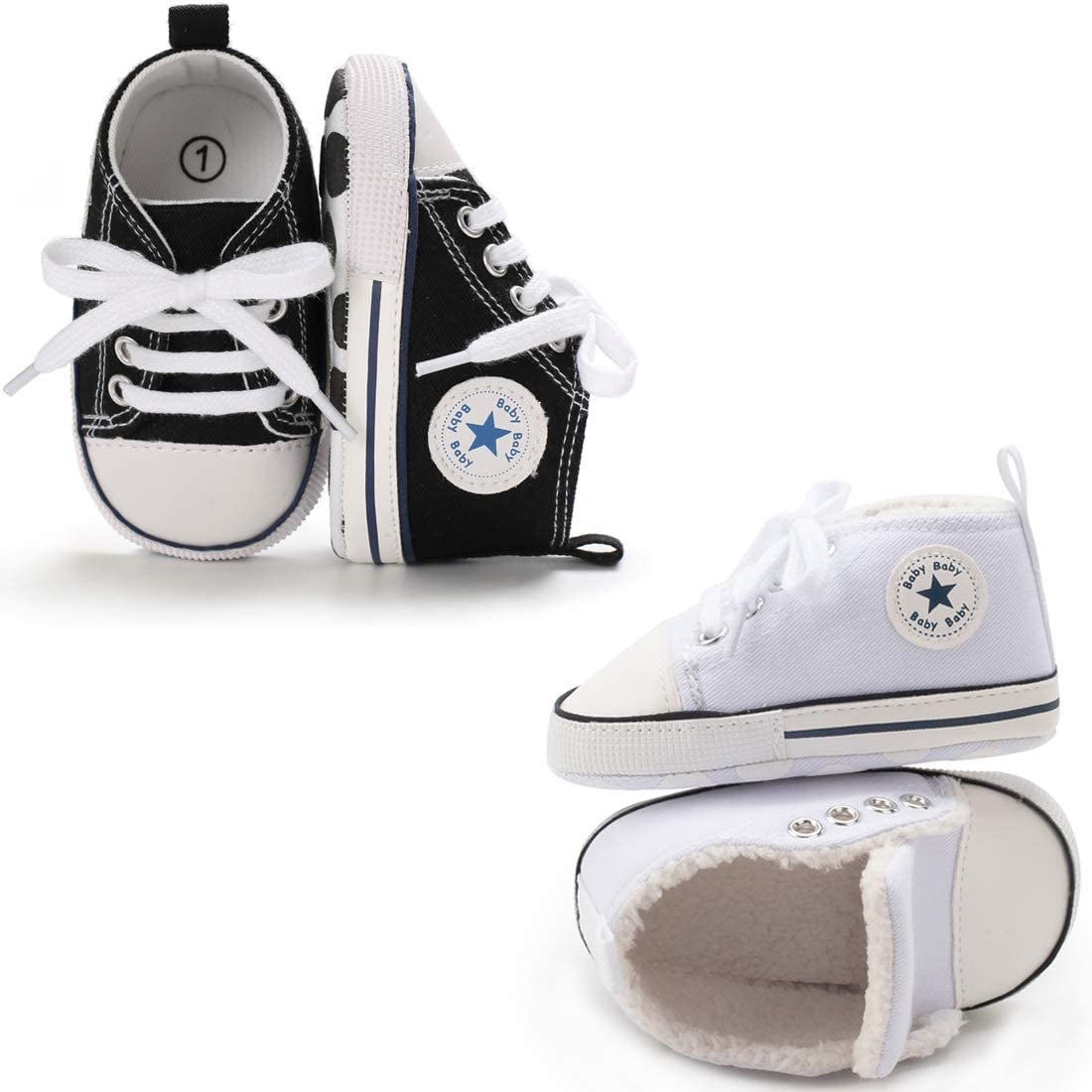 Unisex Baby Boys Girls High Top Sneaker Soft Anti - Slip Sole Newborn Infant First Walkers Canvas Denim Shoes - Simply Just Deals LLCUnisex Baby Boys Girls High Top Sneaker Soft Anti - Slip Sole Newborn Infant First Walkers Canvas Denim Shoesaef4dcd2-0490-4404-82de-a4a47c7b5326B01/2 Pairs/Black+White Plush12 - 18 Months InfantUnisex Baby Boys Girls High Top Sneaker Soft Anti - Slip Sole Newborn Infant First Walkers Canvas Denim Shoes