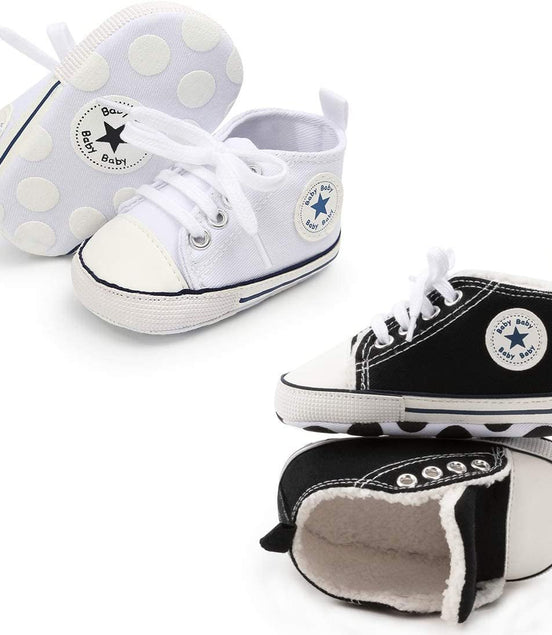 Unisex Baby Boys Girls High Top Sneaker Soft Anti - Slip Sole Newborn Infant First Walkers Canvas Denim Shoes - Simply Just Deals LLCUnisex Baby Boys Girls High Top Sneaker Soft Anti - Slip Sole Newborn Infant First Walkers Canvas Denim Shoes9b9da198-4a3d-4de3-97b1-f36985e1f11cB01/2 Pairs/White+Black Plush6 - 12 Months InfantUnisex Baby Boys Girls High Top Sneaker Soft Anti - Slip Sole Newborn Infant First Walkers Canvas Denim Shoes