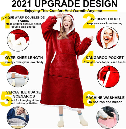 Wearable Blanket Hoodie, Oversized Sweatshirt with Sleeves and Folding Giant Pocket, Warm and Cozy Big Sherpa Hoodie for Adult (Red, One Size) - Simply Just Deals LLCWearable Blanket Hoodie, Oversized Sweatshirt with Sleeves and Folding Giant Pocket, Warm and Cozy Big Sherpa Hoodie for Adult (Red, One Size)2c7ccad5-8fea-445c-a616-ccdb51626f39Wearable Blanket Hoodie, Oversized Sweatshirt with Sleeves and Folding Giant Pocket, Warm and Cozy Big Sherpa Hoodie for Adult (Red, One Size)