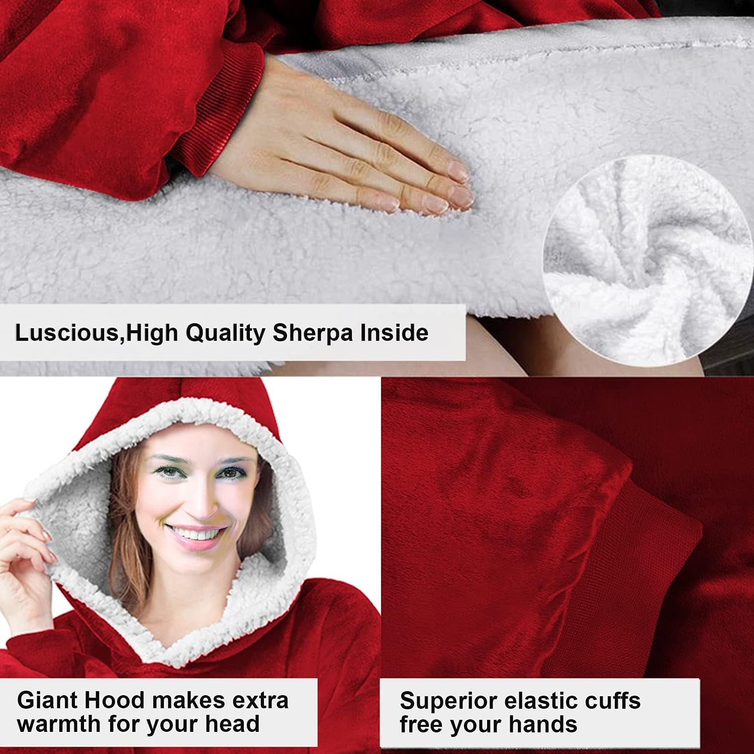 Wearable Blanket Hoodie, Oversized Sweatshirt with Sleeves and Folding Giant Pocket, Warm and Cozy Big Sherpa Hoodie for Adult (Red, One Size) - Simply Just Deals LLCWearable Blanket Hoodie, Oversized Sweatshirt with Sleeves and Folding Giant Pocket, Warm and Cozy Big Sherpa Hoodie for Adult (Red, One Size)2c7ccad5-8fea-445c-a616-ccdb51626f39Wearable Blanket Hoodie, Oversized Sweatshirt with Sleeves and Folding Giant Pocket, Warm and Cozy Big Sherpa Hoodie for Adult (Red, One Size)