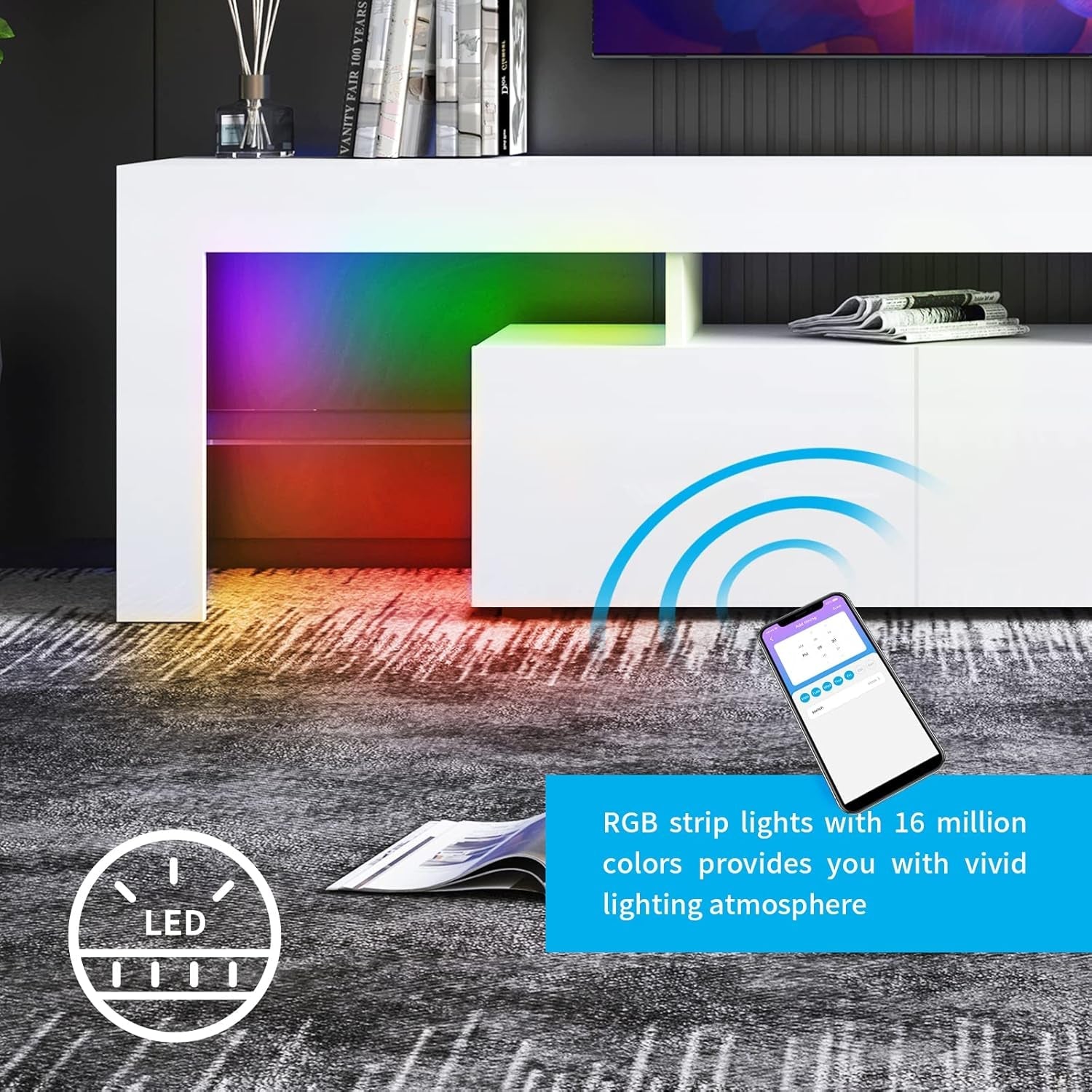 White TV Stand for 65+Inch TV, Led TV Stands Control RGB Light Strips by Mobile Phone, High Gloss Television Stands,Entertainment Center with 2 Drawer Suitable for Living Room/Bedroom (White) - Simply Just Deals LLCWhite TV Stand for 65+Inch TV, Led TV Stands Control RGB Light Strips by Mobile Phone, High Gloss Television Stands,Entertainment Center with 2 Drawer Suitable for Living Room/Bedroom (White)042d7f8d-613b-4a8f-a34a-c04a1a4fcc83White TV Stand for 65+Inch TV, Led TV Stands Control RGB L