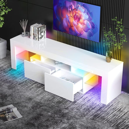 White TV Stand for 65+Inch TV, Led TV Stands Control RGB Light Strips by Mobile Phone, High Gloss Television Stands,Entertainment Center with 2 Drawer Suitable for Living Room/Bedroom (White) - Simply Just Deals LLCWhite TV Stand for 65+Inch TV, Led TV Stands Control RGB Light Strips by Mobile Phone, High Gloss Television Stands,Entertainment Center with 2 Drawer Suitable for Living Room/Bedroom (White)042d7f8d-613b-4a8f-a34a-c04a1a4fcc83White TV Stand for 65+Inch TV, Led TV Stands Control RGB L