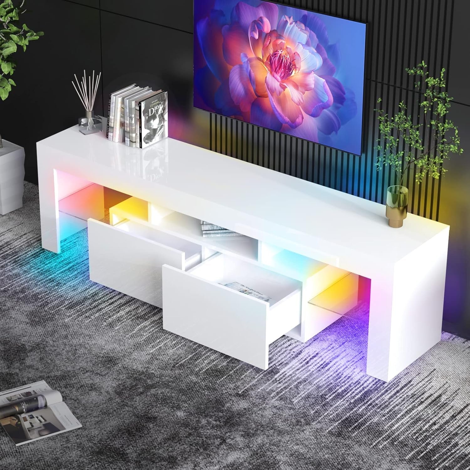 White TV Stand for 65+Inch TV, Led TV Stands Control RGB Light Strips by Mobile Phone, High Gloss Television Stands,Entertainment Center with 2 Drawer Suitable for Living Room/Bedroom (White) - Simply Just Deals LLCWhite TV Stand for 65+Inch TV, Led TV Stands Control RGB Light Strips by Mobile Phone, High Gloss Television Stands,Entertainment Center with 2 Drawer Suitable for Living Room/Bedroom (White)042d7f8d-613b-4a8f-a34a-c04a1a4fcc83White TV Stand for 65+Inch TV, Led TV Stands Control RGB L