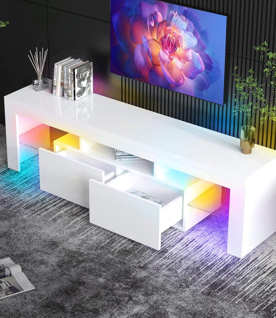 White TV Stand for 65+Inch TV, Led TV Stands Control RGB Light Strips by Mobile Phone, High Gloss Television Stands,Entertainment Center with 2 Drawer Suitable for Living Room/Bedroom (White) - Simply Just Deals LLCWhite TV Stand for 65+Inch TV, Led TV Stands Control RGB Light Strips by Mobile Phone, High Gloss Television Stands,Entertainment Center with 2 Drawer Suitable for Living Room/Bedroom (White)042d7f8d-613b-4a8f-a34a-c04a1a4fcc83White TV Stand for 65+Inch TV, Led TV Stands Control RGB L