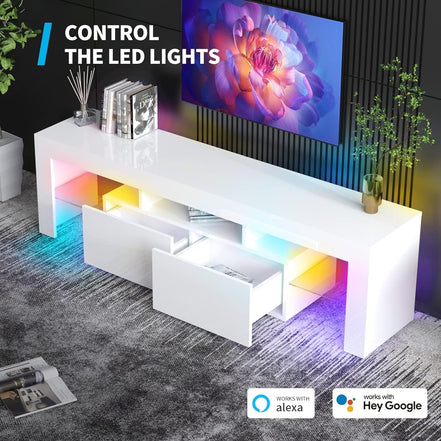 White TV Stand for 65+Inch TV, Led TV Stands Control RGB Light Strips by Mobile Phone, High Gloss Television Stands,Entertainment Center with 2 Drawer Suitable for Living Room/Bedroom (White) - Simply Just Deals LLCWhite TV Stand for 65+Inch TV, Led TV Stands Control RGB Light Strips by Mobile Phone, High Gloss Television Stands,Entertainment Center with 2 Drawer Suitable for Living Room/Bedroom (White)042d7f8d-613b-4a8f-a34a-c04a1a4fcc83White TV Stand for 65+Inch TV, Led TV Stands Control RGB L