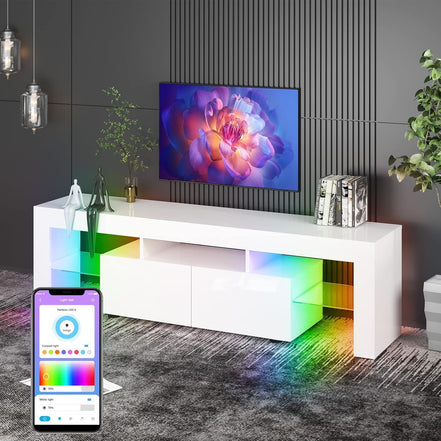 White TV Stand for 65+Inch TV, Led TV Stands Control RGB Light Strips by Mobile Phone, High Gloss Television Stands,Entertainment Center with 2 Drawer Suitable for Living Room/Bedroom (White) - Simply Just Deals LLCWhite TV Stand for 65+Inch TV, Led TV Stands Control RGB Light Strips by Mobile Phone, High Gloss Television Stands,Entertainment Center with 2 Drawer Suitable for Living Room/Bedroom (White)042d7f8d-613b-4a8f-a34a-c04a1a4fcc83White TV Stand for 65+Inch TV, Led TV Stands Control RGB L