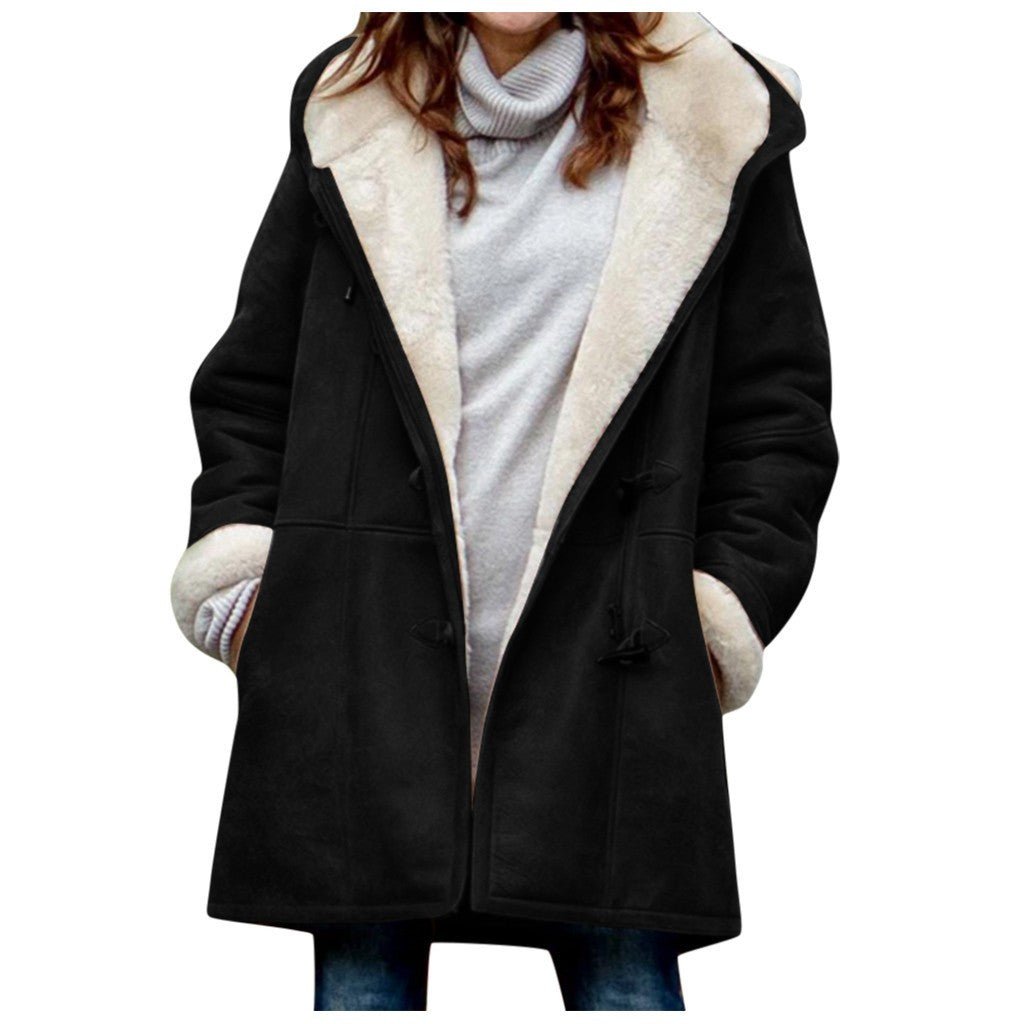 Winter Vintage Button Jackets Women's Warm Fleece Hooded Coat Casual Mid - Length Trench Top Outwear Clothing - Simply Just Deals LLCWinter Vintage Button Jackets Women's Warm Fleece Hooded Coat Casual Mid - Length Trench Top Outwear Clothing0CJTZ111944509IRBlackSWinter Vintage Button Jackets Women's Warm Fleece Hooded Coat Casual Mid - Length Trench Top Outwear Clothing