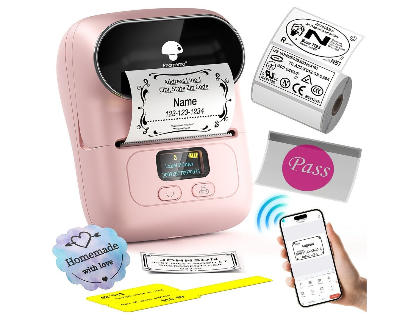 [Wireless | Portable] Phomemo Portable Wireless Thermal Label Printer M110 | Compact Wireless Barcode & Sticker Maker for Office, Retail, Jewelry Labels | Compatible with iOS & Android, Includes 1 Roll of 40×30mm Labels, Rec - Simply Just Deals LLC[Wireless | Portable] Phomemo Portable Wireless Thermal Label Printer M110 | Compact Wireless Barcode & Sticker Maker for Office, Retail, Jewelry Labels | Compatible with iOS & Android, Includes 1 Roll of 40×30mm Labels, Rec17015Pink[Wireless | Portabl