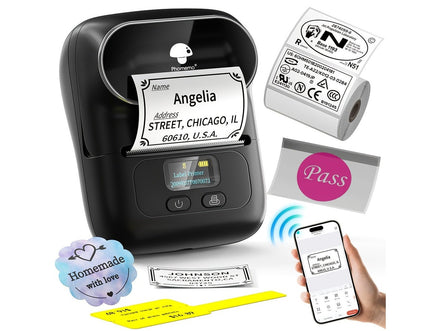 [Wireless | Portable] Phomemo Portable Wireless Thermal Label Printer M110 | Compact Wireless Barcode & Sticker Maker for Office, Retail, Jewelry Labels | Compatible with iOS & Android, Includes 1 Roll of 40×30mm Labels, Rec - Simply Just Deals LLC[Wireless | Portable] Phomemo Portable Wireless Thermal Label Printer M110 | Compact Wireless Barcode & Sticker Maker for Office, Retail, Jewelry Labels | Compatible with iOS & Android, Includes 1 Roll of 40×30mm Labels, Rec3002Black[Wireless | Portabl