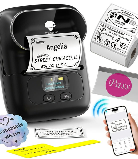 [Wireless | Portable] Phomemo Portable Wireless Thermal Label Printer M110 | Compact Wireless Barcode & Sticker Maker for Office, Retail, Jewelry Labels | Compatible with iOS & Android, Includes 1 Roll of 40×30mm Labels, Rec - Simply Just Deals LLC[Wireless | Portable] Phomemo Portable Wireless Thermal Label Printer M110 | Compact Wireless Barcode & Sticker Maker for Office, Retail, Jewelry Labels | Compatible with iOS & Android, Includes 1 Roll of 40×30mm Labels, Rec3002Black[Wireless | Portabl