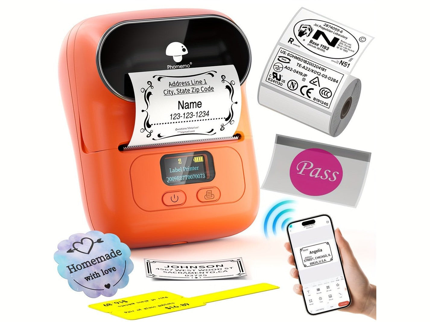 [Wireless | Portable] Phomemo Portable Wireless Thermal Label Printer M110 | Compact Wireless Barcode & Sticker Maker for Office, Retail, Jewelry Labels | Compatible with iOS & Android, Includes 1 Roll of 40×30mm Labels, Rec - Simply Just Deals LLC[Wireless | Portable] Phomemo Portable Wireless Thermal Label Printer M110 | Compact Wireless Barcode & Sticker Maker for Office, Retail, Jewelry Labels | Compatible with iOS & Android, Includes 1 Roll of 40×30mm Labels, Rec16075Orange[Wireless | Porta