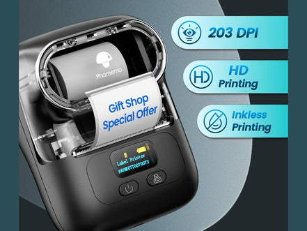 [Wireless | Portable] Phomemo Portable Wireless Thermal Label Printer M110 | Compact Wireless Barcode & Sticker Maker for Office, Retail, Jewelry Labels | Compatible with iOS & Android, Includes 1 Roll of 40×30mm Labels, Rec - Simply Just Deals LLC[Wireless | Portable] Phomemo Portable Wireless Thermal Label Printer M110 | Compact Wireless Barcode & Sticker Maker for Office, Retail, Jewelry Labels | Compatible with iOS & Android, Includes 1 Roll of 40×30mm Labels, Rec3002Black[Wireless | Portabl