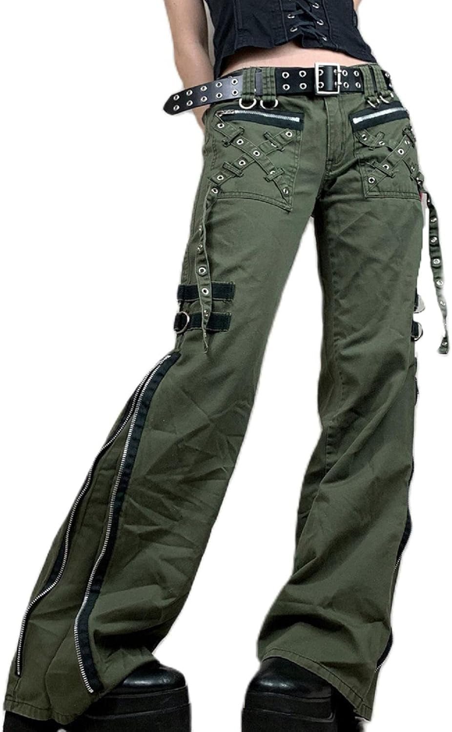 Women Gothic Cargo Pants Loose Low Waist Trousers Wide Leg Baggy Jeans Harajuku Streetwear Punk - Simply Just Deals LLCWomen Gothic Cargo Pants Loose Low Waist Trousers Wide Leg Baggy Jeans Harajuku Streetwear Punkbb9cece1-ad5a-4294-9e74-ad42bded0d10Eyelet Green ZipMediumWomen Gothic Cargo Pants Loose Low Waist Trousers Wide Leg Baggy Jeans Harajuku Streetwear Punk