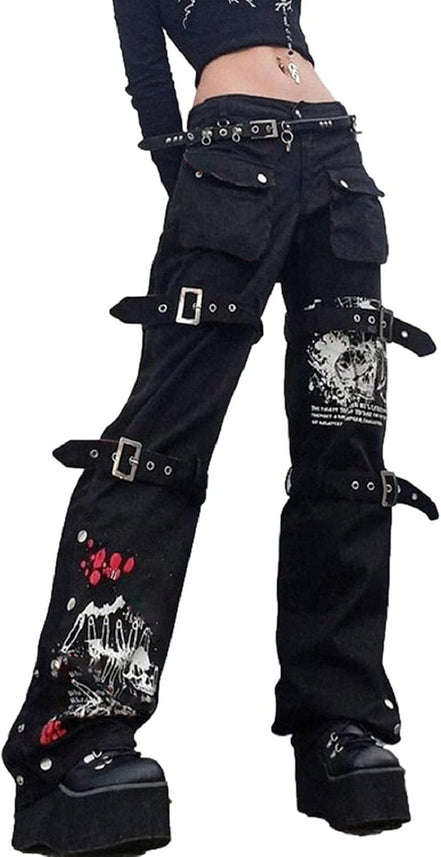 Women Gothic Cargo Pants Loose Low Waist Trousers Wide Leg Baggy Jeans Harajuku Streetwear Punk - Simply Just Deals LLCWomen Gothic Cargo Pants Loose Low Waist Trousers Wide Leg Baggy Jeans Harajuku Streetwear Punkeed26a45-876f-4e79-96d5-810b21e42a65Buckle BlackSmallWomen Gothic Cargo Pants Loose Low Waist Trousers Wide Leg Baggy Jeans Harajuku Streetwear Punk
