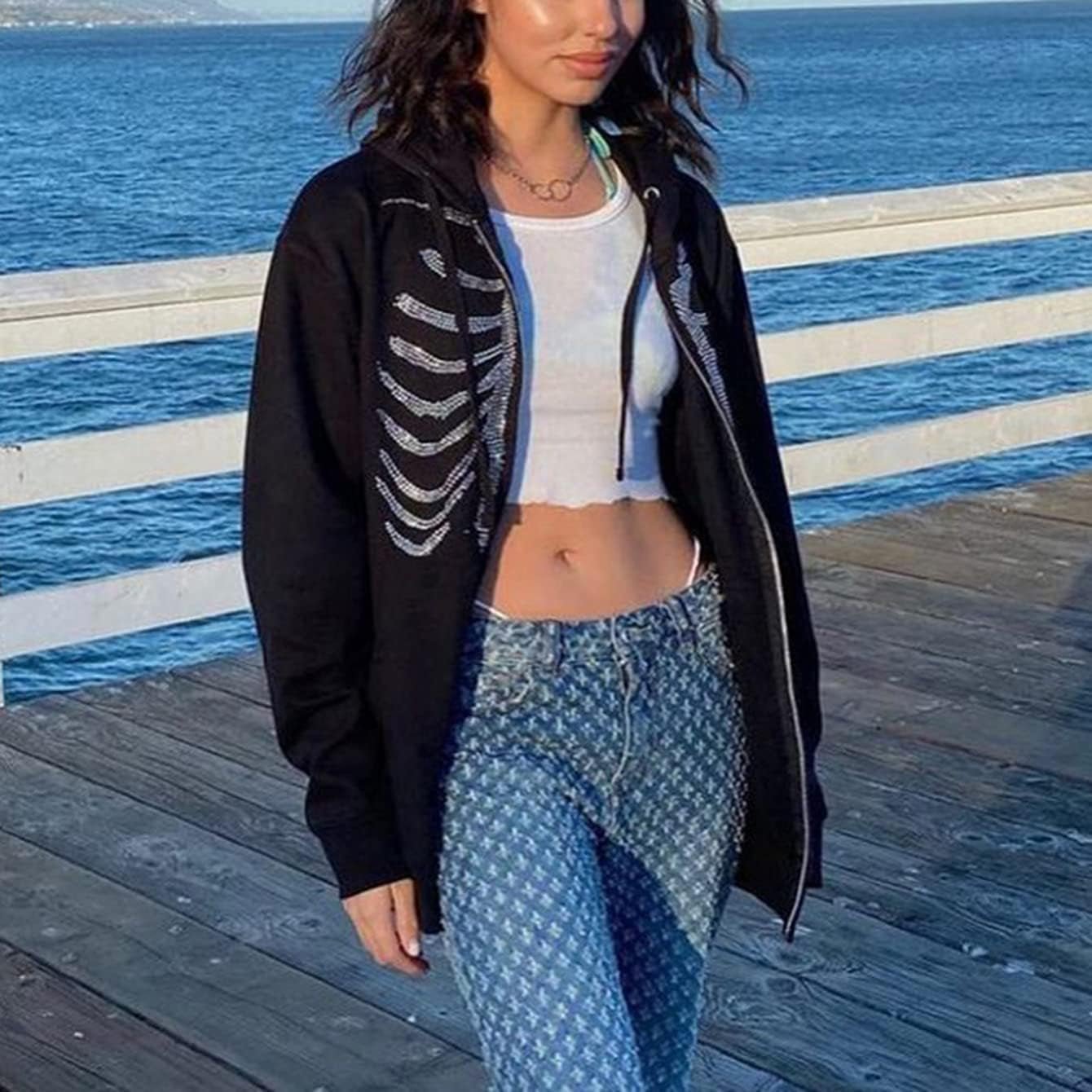 Women Y2K Skeleton Graphic Oversized Hooded Sweatshirts Zip up Drawstring Hoodies Pullover Jackets Coat Top A - Black - Simply Just Deals LLCWomen Y2K Skeleton Graphic Oversized Hooded Sweatshirts Zip up Drawstring Hoodies Pullover Jackets Coat Top A - Black40ed2cfc-e66f-44ee-a2d8-2069ae0eac59Women Y2K Skeleton Graphic Oversized Hooded Sweatshirts Zip up Drawstring Hoodies Pullover Jackets Coat Top A - Black