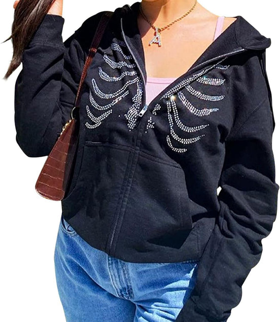 Women Y2K Skeleton Graphic Oversized Hooded Sweatshirts Zip up Drawstring Hoodies Pullover Jackets Coat Top A - Black - Simply Just Deals LLCWomen Y2K Skeleton Graphic Oversized Hooded Sweatshirts Zip up Drawstring Hoodies Pullover Jackets Coat Top A - Black40ed2cfc-e66f-44ee-a2d8-2069ae0eac59Women Y2K Skeleton Graphic Oversized Hooded Sweatshirts Zip up Drawstring Hoodies Pullover Jackets Coat Top A - Black
