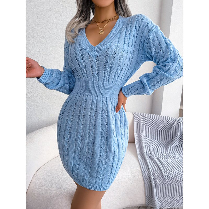 Women's 2025 Fall Winter V - Neck Bodycon Mini Sweater Dress Long Sleeve Pullover Knit Dress Casual & Sexy Tight Fit - Simply Just Deals LLCWomen's 2025 Fall Winter V - Neck Bodycon Mini Sweater Dress Long Sleeve Pullover Knit Dress Casual & Sexy Tight FitCJLY247221409IRBlueLWomen's 2025 Fall Winter V - Neck Bodycon Mini Sweater Dress Long Sleeve Pullover Knit Dress Casual & Sexy Tight Fit
