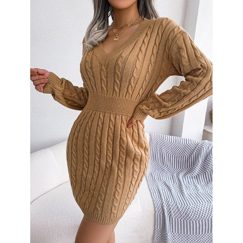Women's 2025 Fall Winter V - Neck Bodycon Mini Sweater Dress Long Sleeve Pullover Knit Dress Casual & Sexy Tight Fit - Simply Just Deals LLCWomen's 2025 Fall Winter V - Neck Bodycon Mini Sweater Dress Long Sleeve Pullover Knit Dress Casual & Sexy Tight FitCJLY247221406FUKhakiLWomen's 2025 Fall Winter V - Neck Bodycon Mini Sweater Dress Long Sleeve Pullover Knit Dress Casual & Sexy Tight Fit
