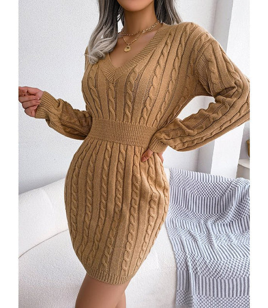 Women's 2025 Fall Winter V - Neck Bodycon Mini Sweater Dress Long Sleeve Pullover Knit Dress Casual & Sexy Tight Fit - Simply Just Deals LLCWomen's 2025 Fall Winter V - Neck Bodycon Mini Sweater Dress Long Sleeve Pullover Knit Dress Casual & Sexy Tight FitCJLY247221406FUKhakiLWomen's 2025 Fall Winter V - Neck Bodycon Mini Sweater Dress Long Sleeve Pullover Knit Dress Casual & Sexy Tight Fit