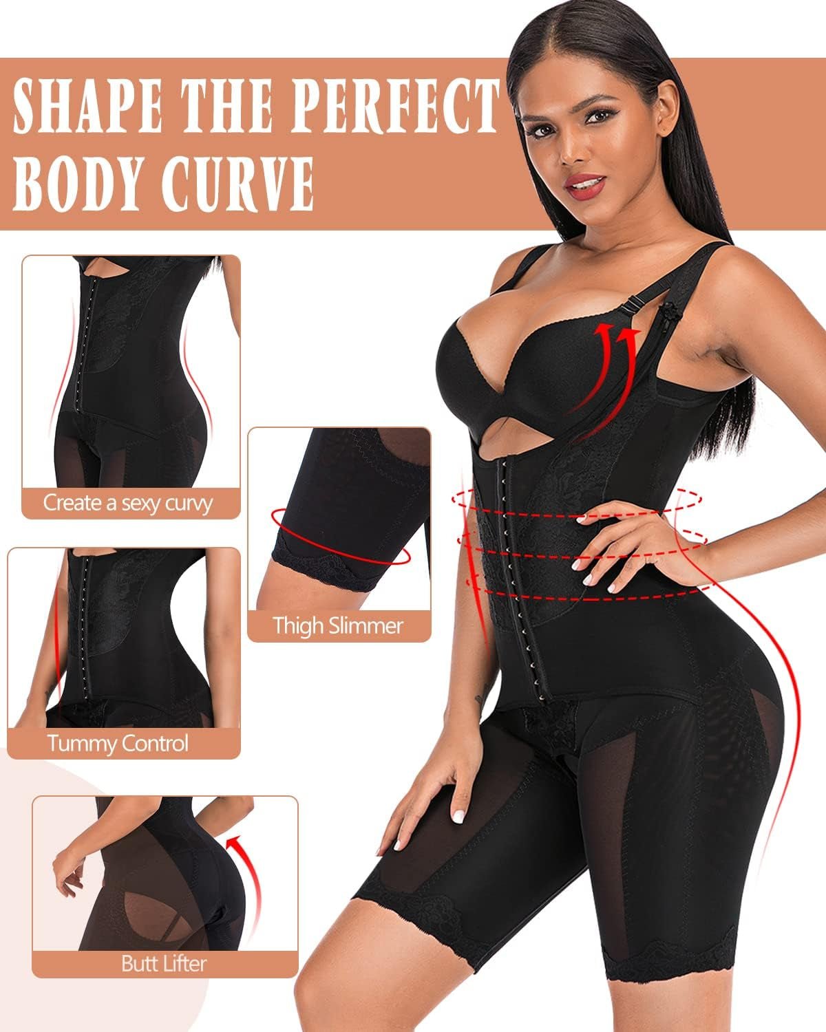Women'S Body Shaper Waist Cincher Underbust Corset Bodysuit Shapewear,Black,Xl/Waitline:34