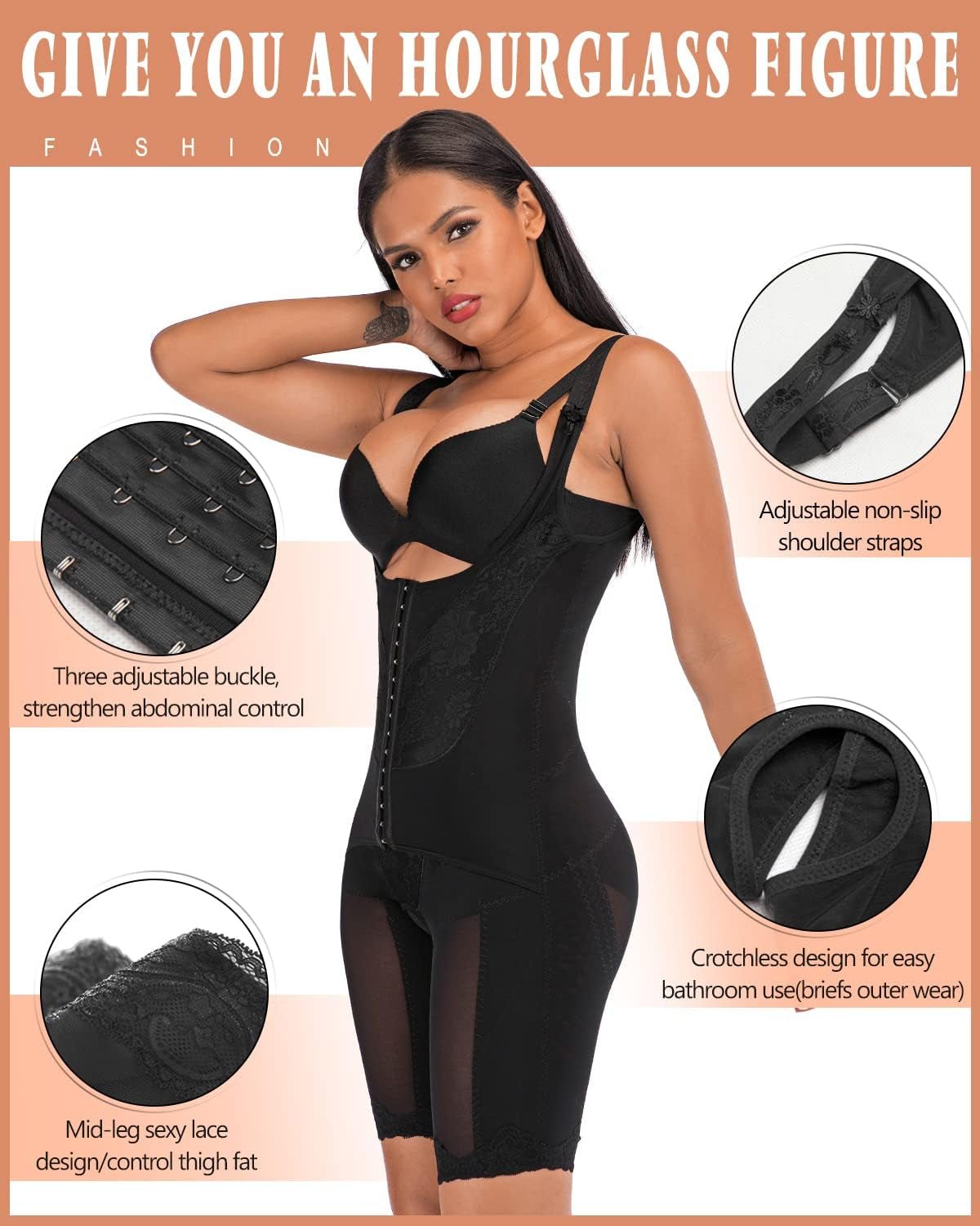 Women'S Body Shaper Waist Cincher Underbust Corset Bodysuit Shapewear,Black,Xl/Waitline:34