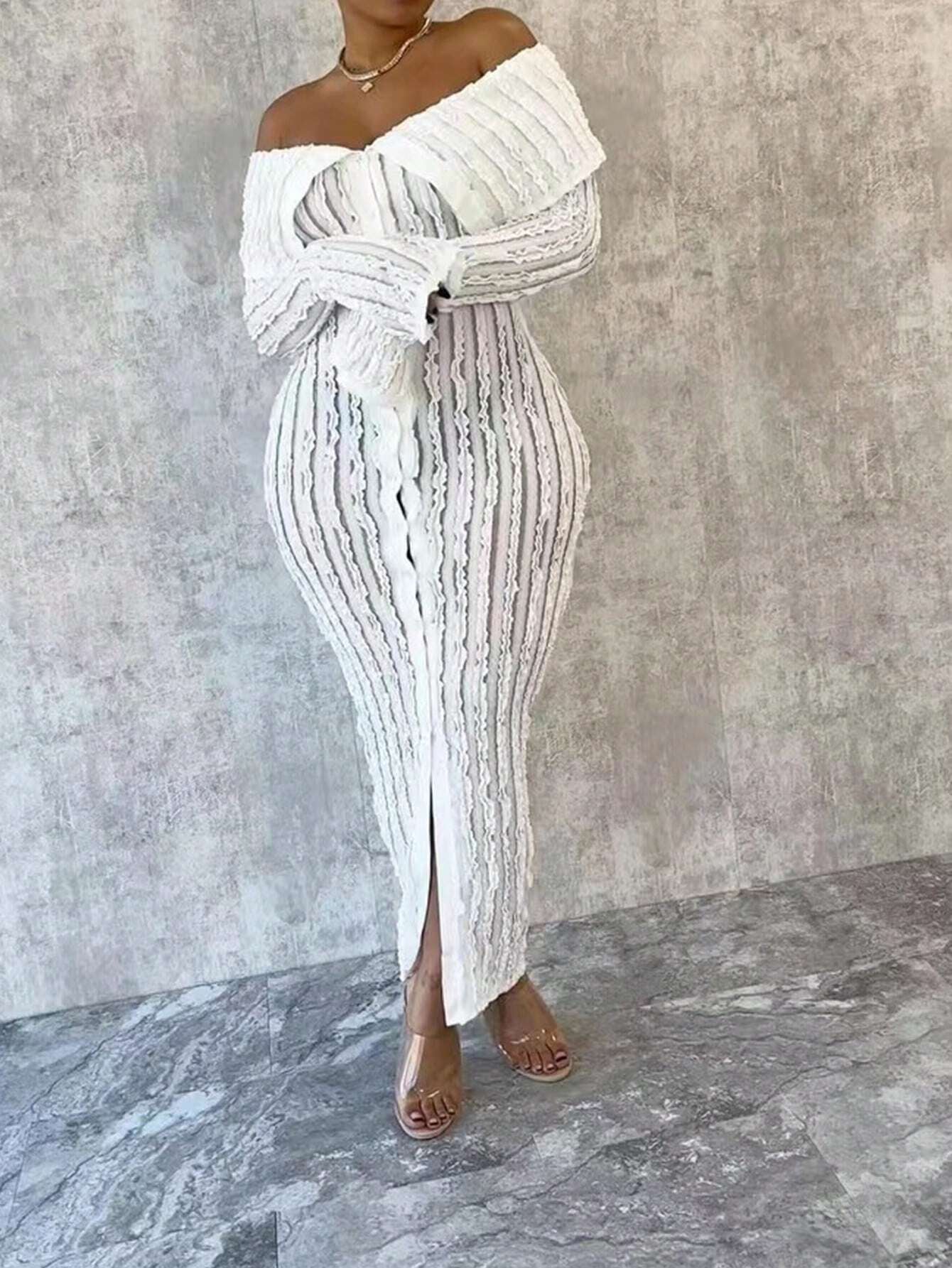 Women'S Off - Shoulder Long Sleeve Knitted Dress - Simply Just Deals LLCWomen'S Off - Shoulder Long Sleeve Knitted Dressdf180b60-969f-49df-80e5-a47e1bd9ddaeWhiteL (66.9 - 68.9 Inch)Women'S Off - Shoulder Long Sleeve Knitted Dress